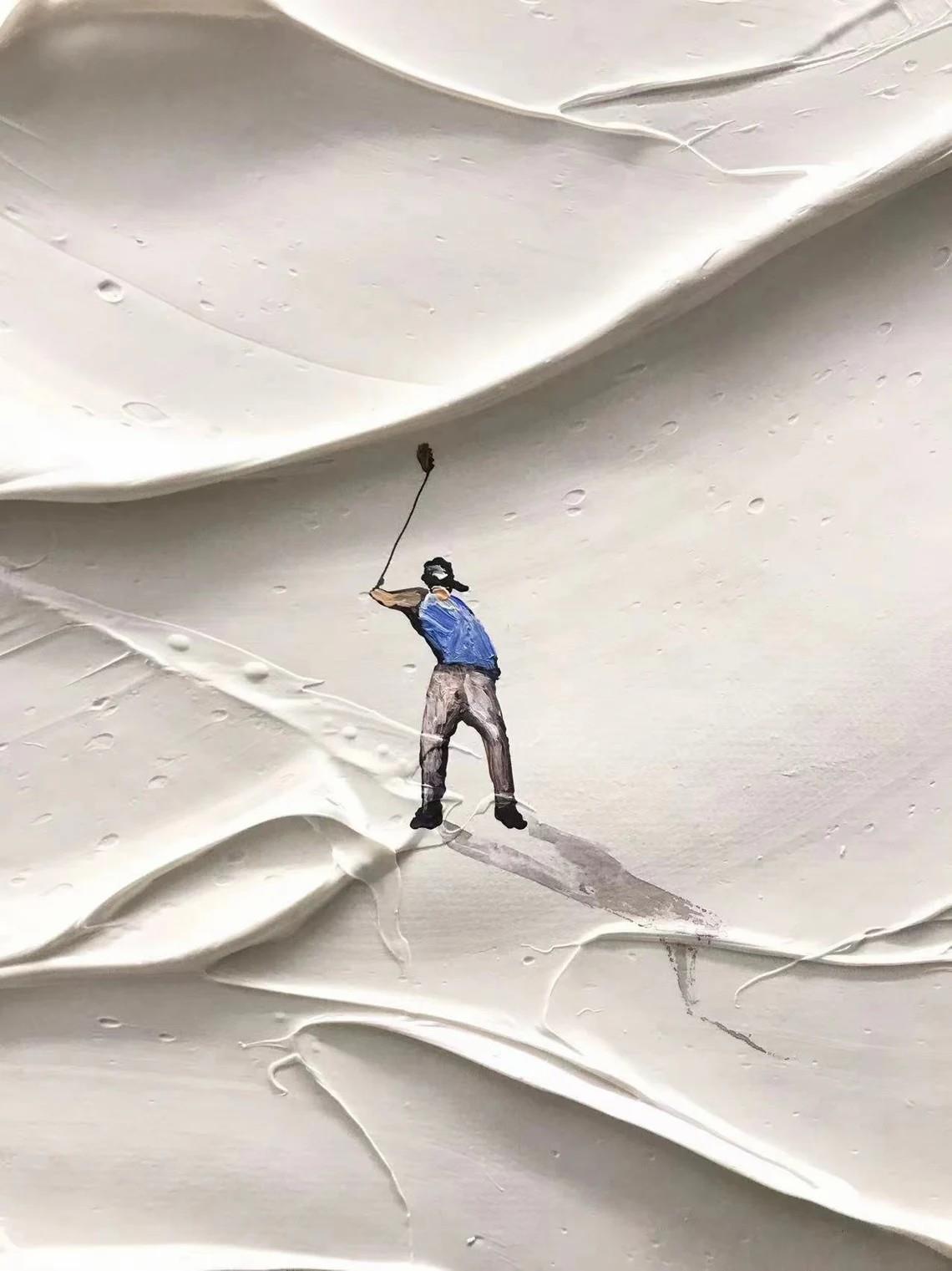Snow Golf on Snowfield Wall Art Sport White Room Decor by Knife 01 detail Oil Paintings